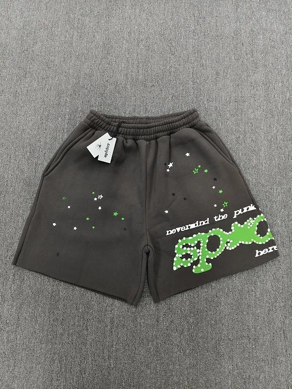 Sp5der Web Logo Shorts – Washed Grey / Green — size M