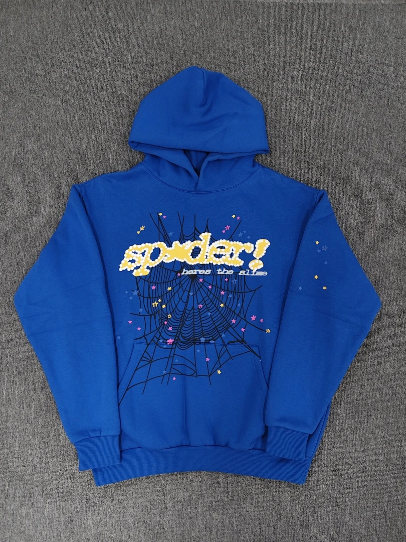 Sp5der 555555 Web Puff Print Hoodie – Royal Blue — size S, M