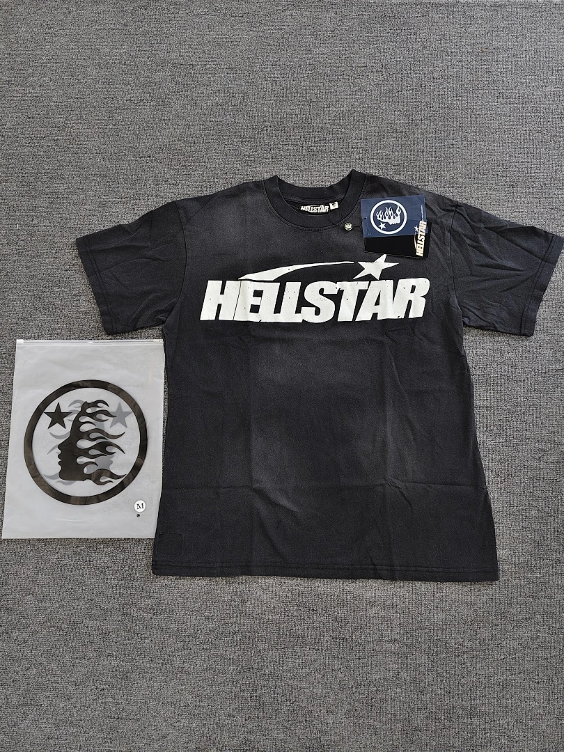 Hellstar Studios Classic Logo Washed Tee – Black — size M
