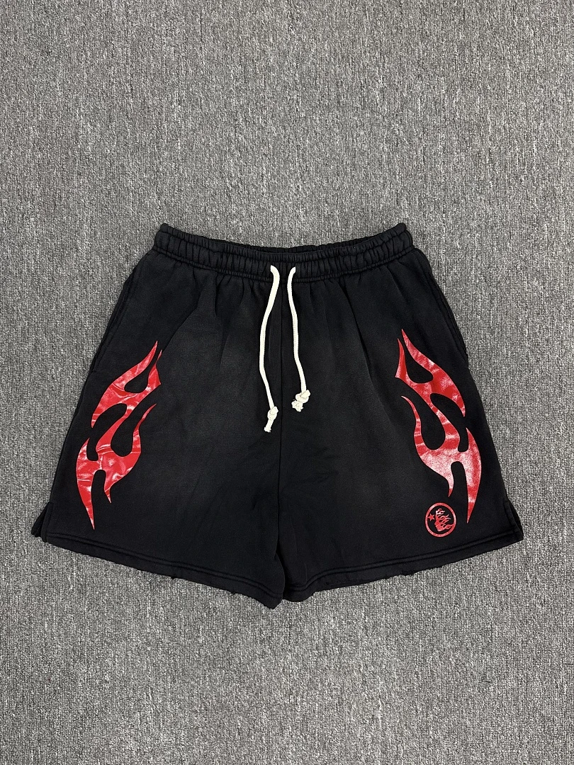 Hellstar Studios Red Flame Mesh Shorts – Black — size S