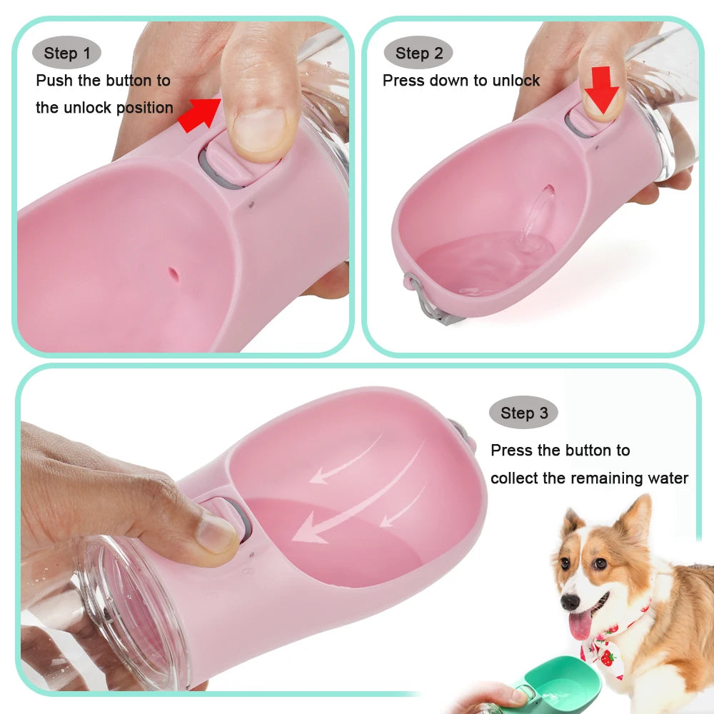 How the pet water bottle opens and pours
